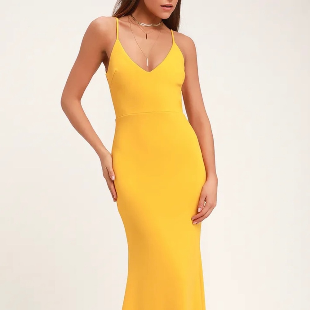 NWT Lulus Infinite Glory Golden Yellow Maxi Dress